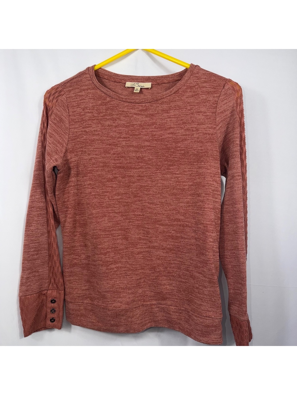Les Serein Size M Rust Lace Sleeve Knit Top